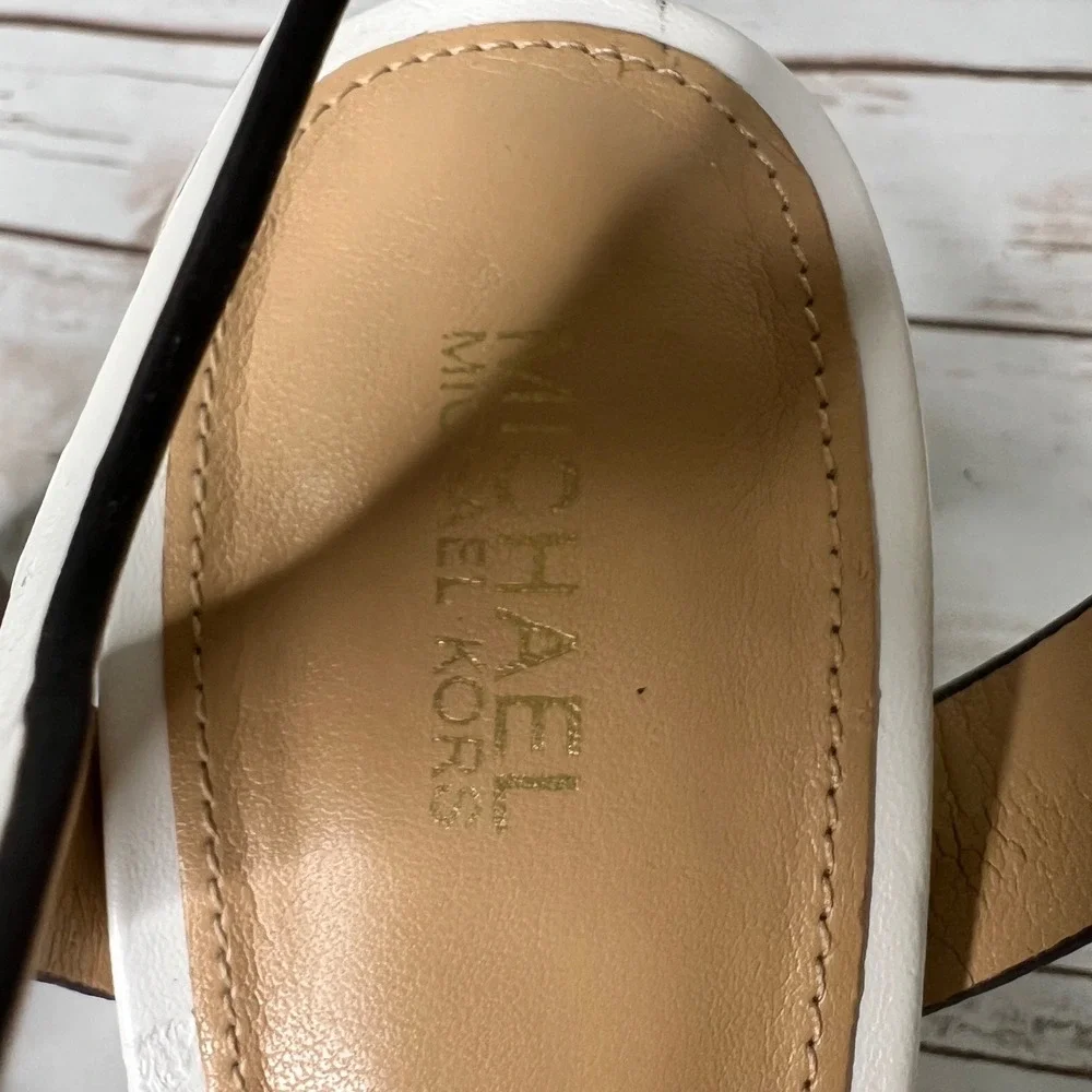 Michael Kors Platform Sandals White Floral Applique Block Heel 7M